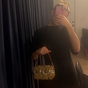 Coach Signature Canvas Cargo Pocket Wristlet Bag Tan Brown Y2K